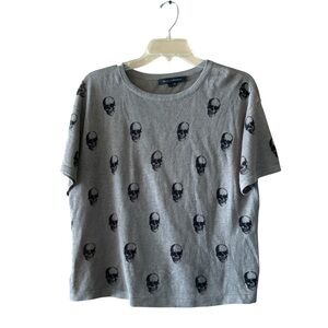 Skull Cashmere 100% Linen Shirt Tee Short Sleeve Black Skulls Goth